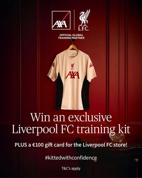 Win an exclusive Liverpool FC training kit, PLUS a €100 gift card for the Liverpool store