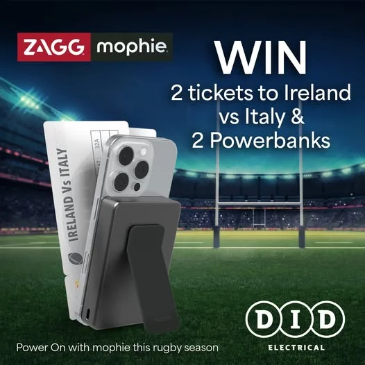 Win 2 x Ireland v Italy rugby tickets and 2 x ZAGG powerbanks