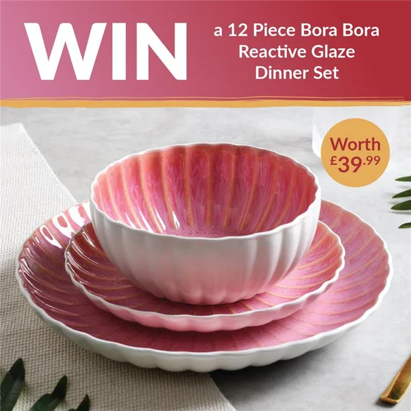 Win 12 Piece Bora Bora Pink Reactive Glaze Dinner Set
