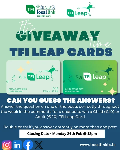 Win a €10 TFI Child (5-15) or a €20 Adult Leap Card