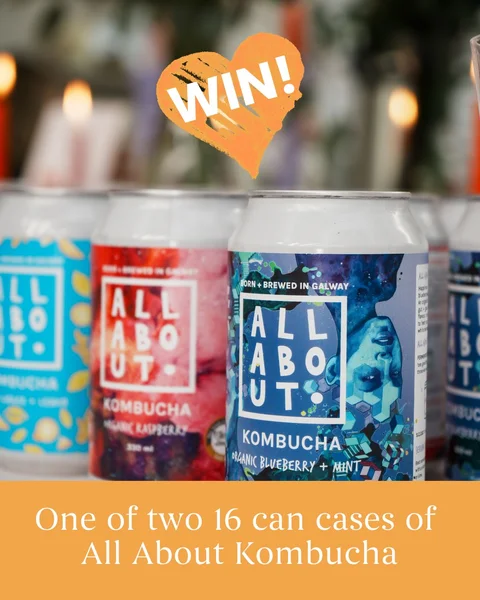 Win one of two 16 can cases of all about Kombucha
