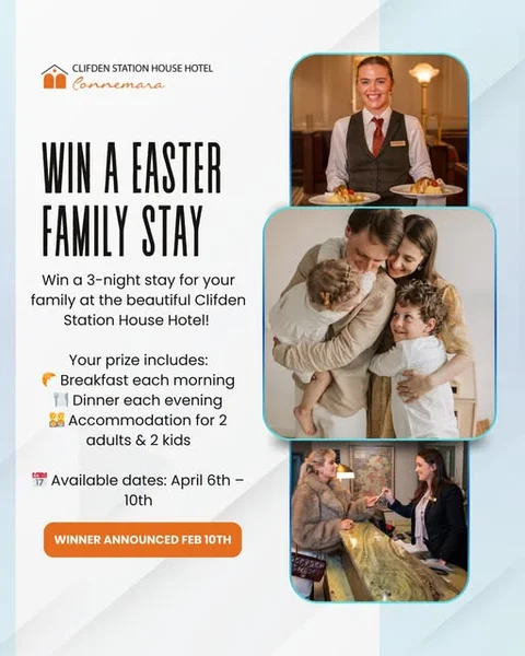 Win a 3-night stay for your family at the beautiful Clifden Station House Hotel