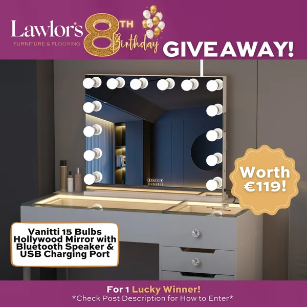 Win a Vanitti 15 Bulbs Hollywood Mirror with a built-in Bluetooth Speaker and USB Charging Port