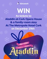 Win a 1-night stay in a family room at The Metropole Hotel in Cork PLUS 4x tickets to Aladdin at the @corkoperahouse on December 29th
