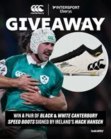 Win a pair of black and white Canterbury Speed Elite boots signed by Mack Hansen